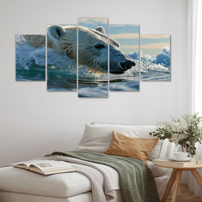 Polar Bear Swimming In Artic Sea - Bear 2 Wall Art Decor Set 5 Piece