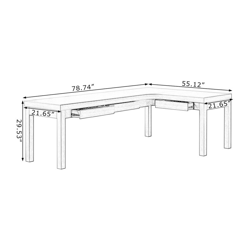 Bureau d'angle moderne et simple en L avec tiroirs, Oui, 29.53"H*78.74"W*55.12"D