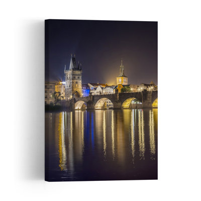 Prague Charles Bridge Night Peaceful Romantic Serene Architecture City Wall Art Print by Melanie Viola - Print