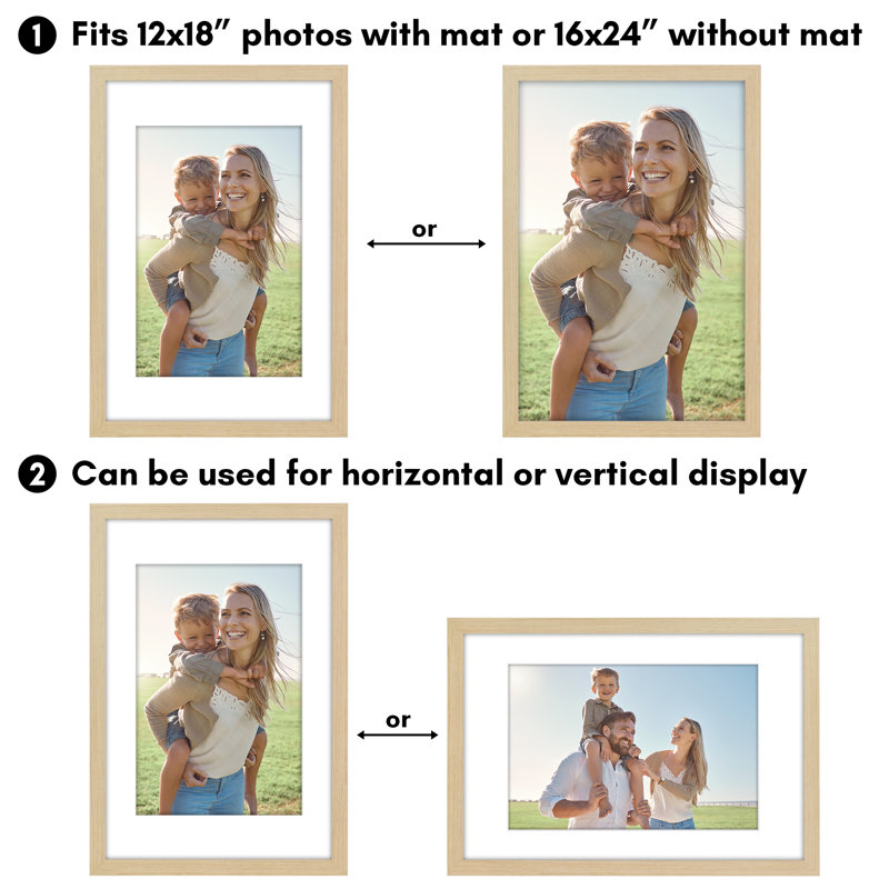 Americanflat Wide Moulding Picture Frame with Mat, Natural Oak, 16" x 24"