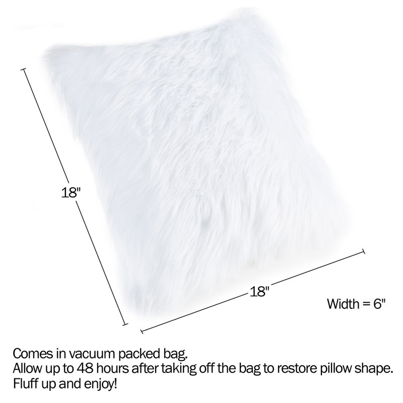 Faux Fur Reversible Throw Pillow, White, 18" H x 18" W x 6" D