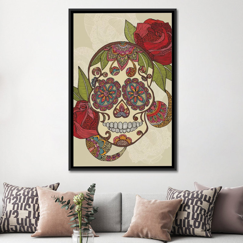 Crâne de sucre, impression sur toile tendue, H 26 po x l 18 po x P 1,5 po, Cadre noir