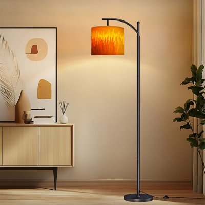 Lampe sur pied avec abat-jour réglable en tissu orange Arc