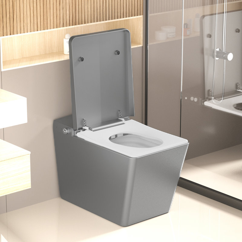 Square Smart Toilet with Built-in Tank for Bathroom, Remote Control, Tankless Bidet Toilet with Foot Touching Lid Opening, Auto Flush, Heated Seat, LED Digital Display, User Memory, Matte Grey