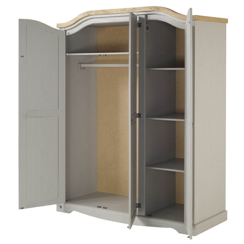 Palmea 3 Door Solid Wood Wardrobe, Grey