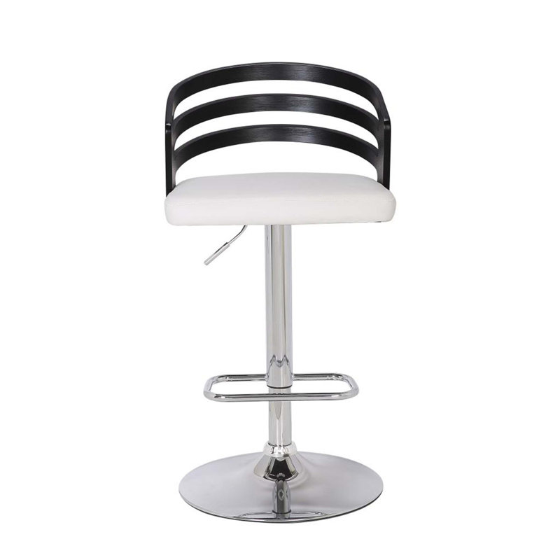 Tabouret de bar pivotant à dossier moderne en bois avec coussin, Siège blanc / structure noire