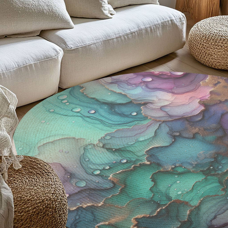 Tapis tressé violet et bleu sarcelle, Rond 5 pi