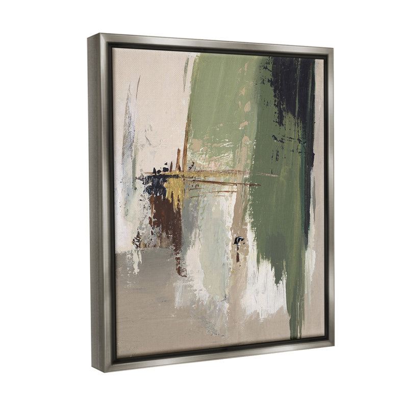 Art mural sur toile flottant vert et brun clair coups de pinceau gris par Patricia Pinto, H 31 po x l 25 po