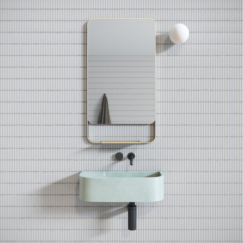 Rey Radius Corner Mirror with Shelf, Satin Brass