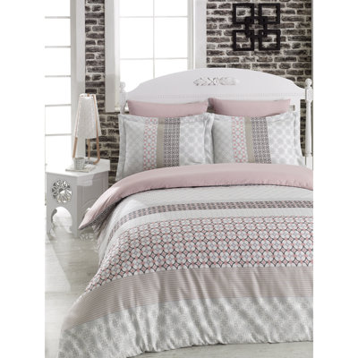 Ensemble de housse de couette 100% coton gris / beige Emme