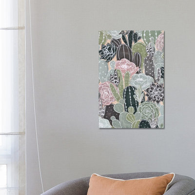 White Outlined Cactus Florals by Katie Bryant - Wrapped Canvas Gallery-Wrapped Canvas Giclée