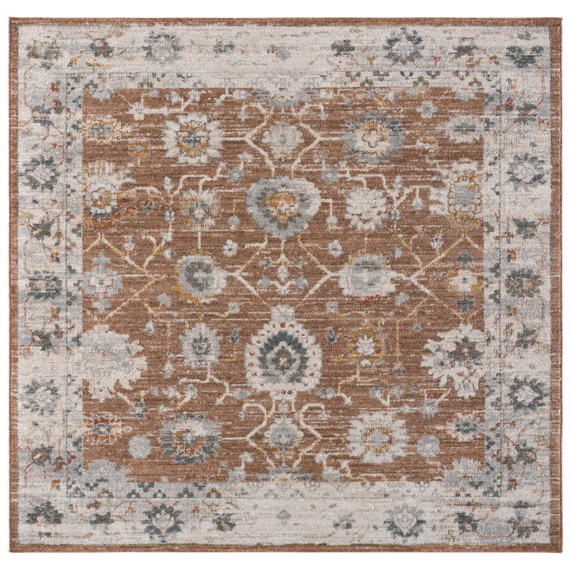 Vintage Rosewood 500 Performance Floral Indoor Rug, Square 6'3"