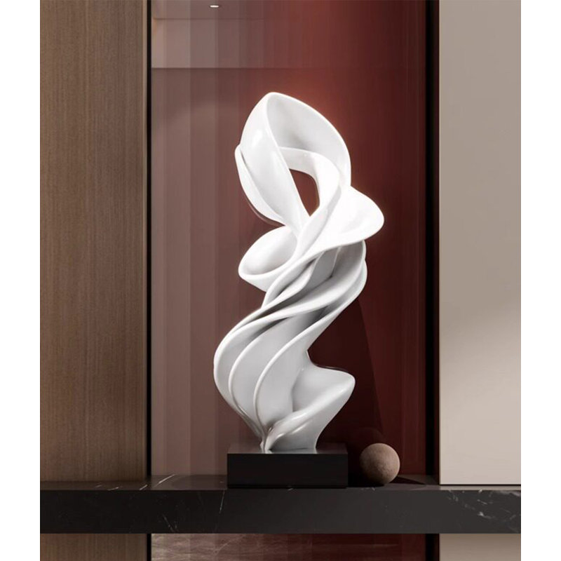 Statue d'art moderne courbée et torsadée, ornement de salon, H 23,62 po x l 9,84 po x P 8,27 po, White