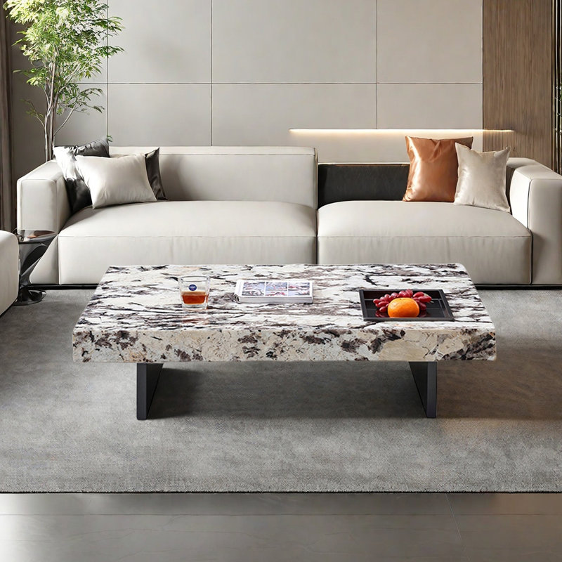 Rectangular marble suspended coffee table, White