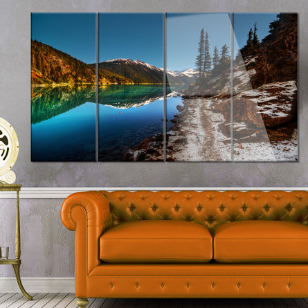 'Blue Clear Lake with Mountains' 4 Piece Photographic Print on Metal Set