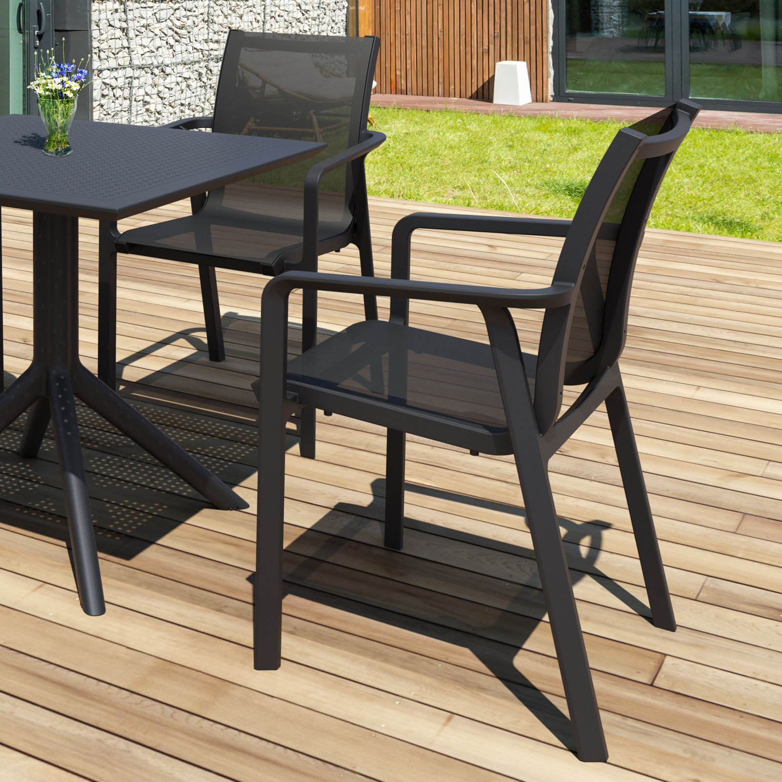 Farrah Stacking Patio Dining Armchair, Black