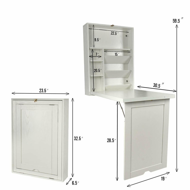 Bureau flottant réversible Aceves, Blanc, H 59,5 po x l 23,5 po x P 30,5 po