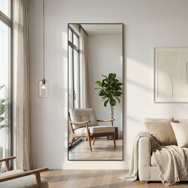 Miroir surdimensionné sur toute la longueur avec support, miroir sur pied corps entier, miroir de plancher avec miroir mural rectangulaire en alliage d'aluminium