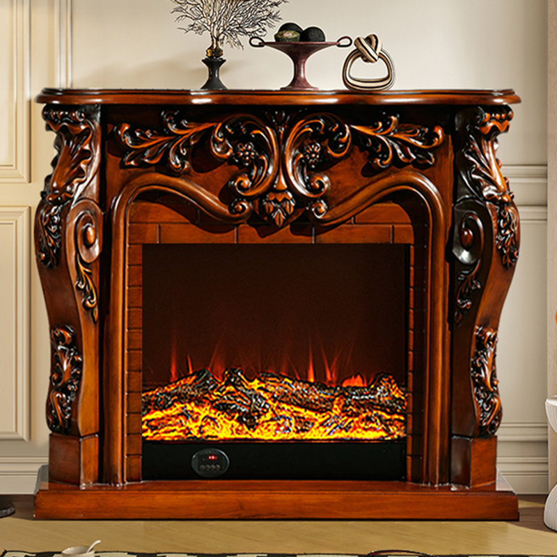 Nut-Brown Solid + Manufactured Wood Electric Fireplace, Brown