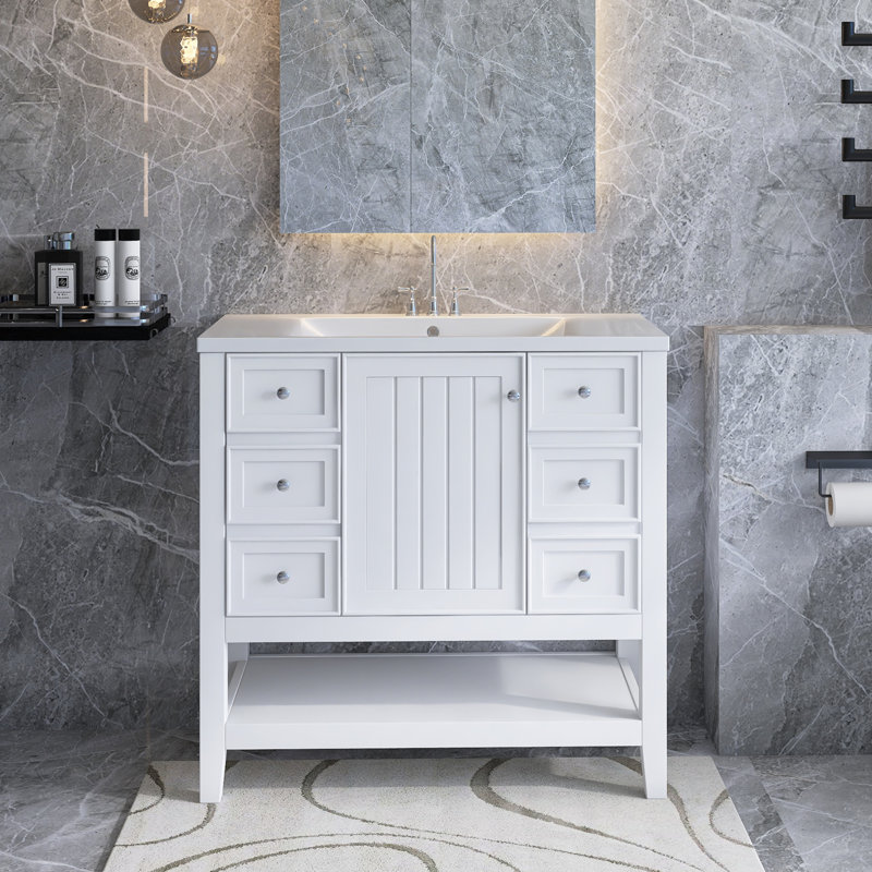 Sonaya 36 " W Freestanding Standard 1 Single Vanity Bathroom Vanity With Ceramic Top, White