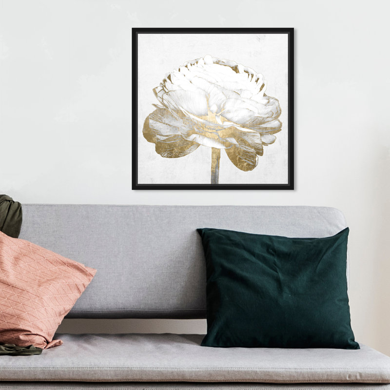White and Gold Peony Canvas Print, 12" x 12"