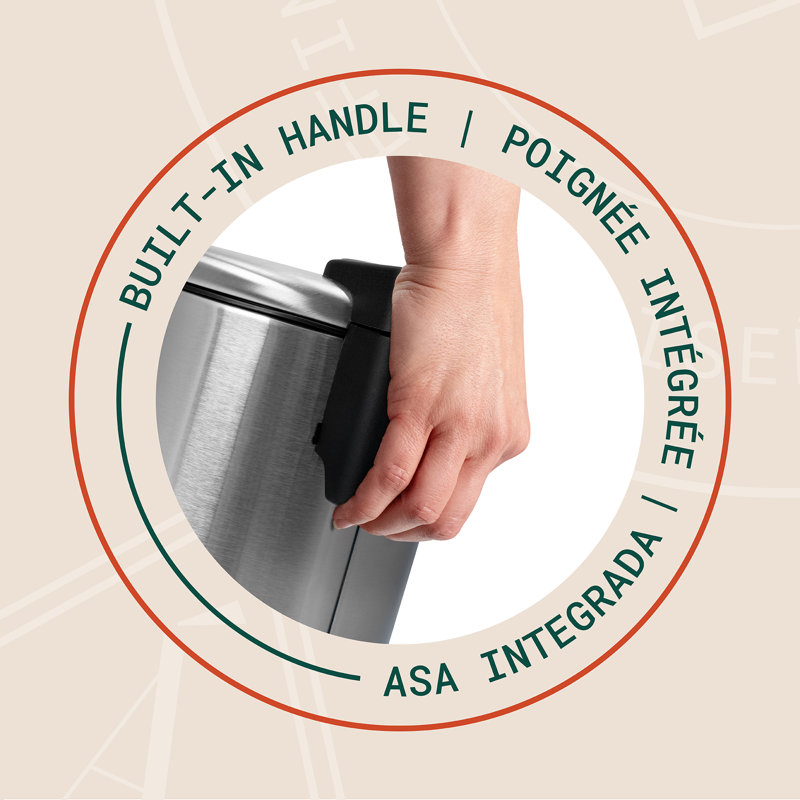 Poubelle à pédale ronde 0,8 gallon Acento Rondo avec couvercle à fermeture en douceur et rester ouvert, seau intérieur amovible et pédale de qualité supérieure, acier inoxydable brossé