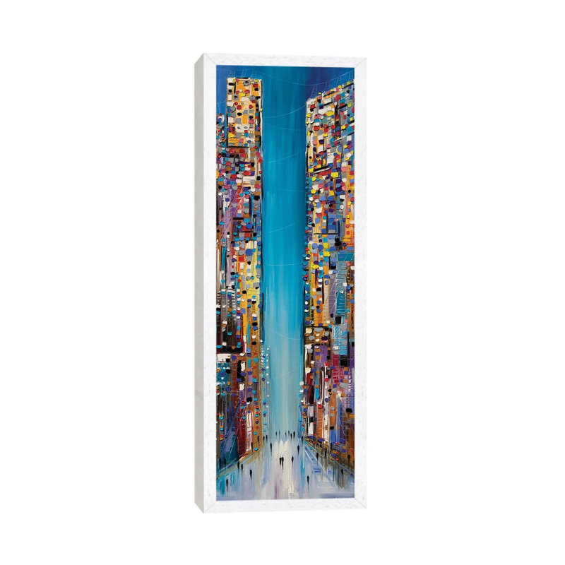 City Expression by Ekaterina Ermilkina - Panoramic Painting on Canvas, 121.92 cm H x 40.64 cm W, White Framed