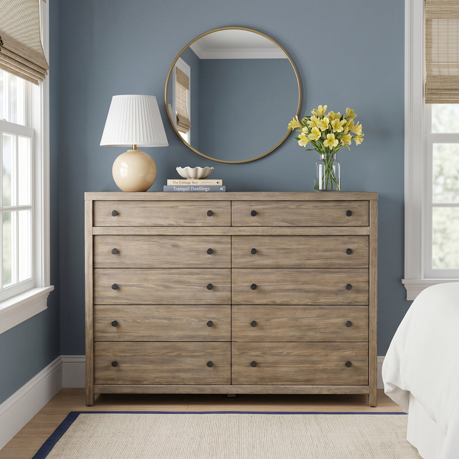 Baxley 10 - Drawer Double Dresser, Gray
