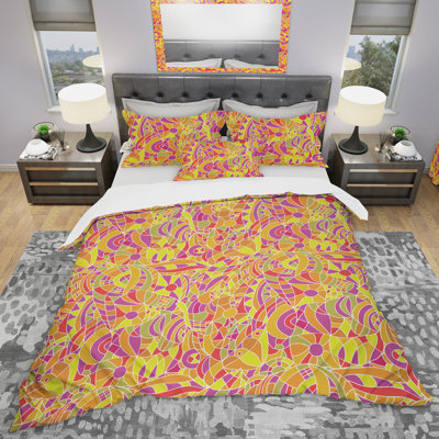 Ensemble de housse de couette moderne et contemporaine en microfibre jaune / or