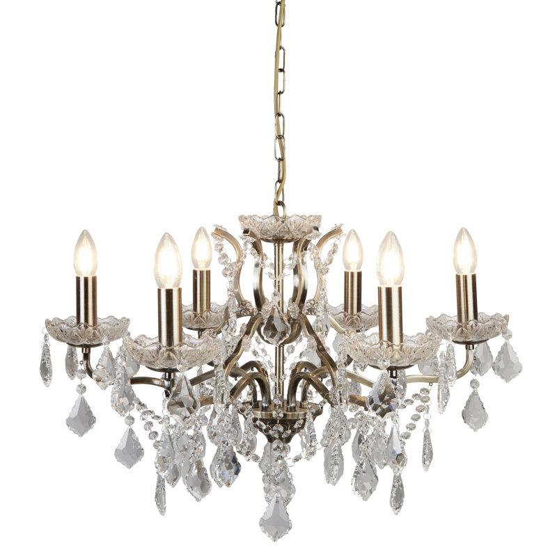 Bastia 6 - Light Candle Style Chandelier, Antique Brass
