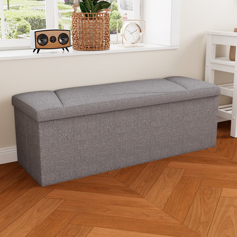 Banc de rangement avec repose-pieds de 43 po pliable en tissu, siège polyvalent avec compartiment de rangement caché