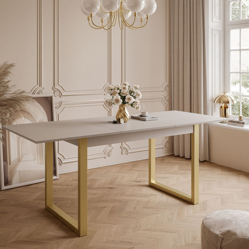 Extendable Metal Base Dining Table, cashmire