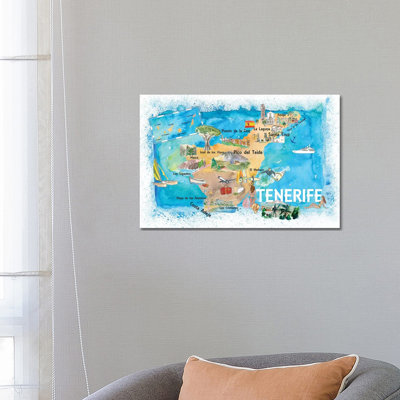 Tenerife Canarias Spain Illustrated Map With Landmarks And Highlights by Markus & Martina Bleichner - Wrapped Canvas Print