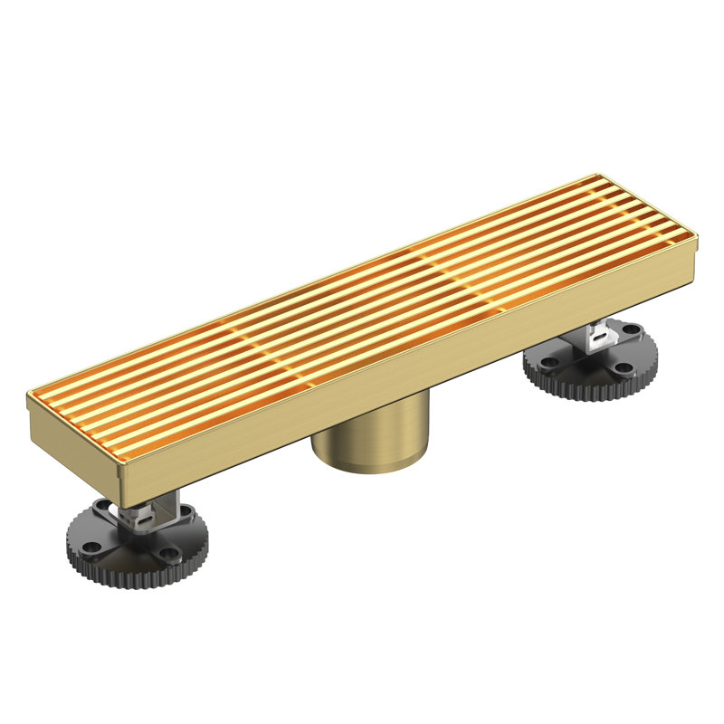 Drain de douche à grille linéaire 12 "avec pieds réglables 12", Brushed Gold