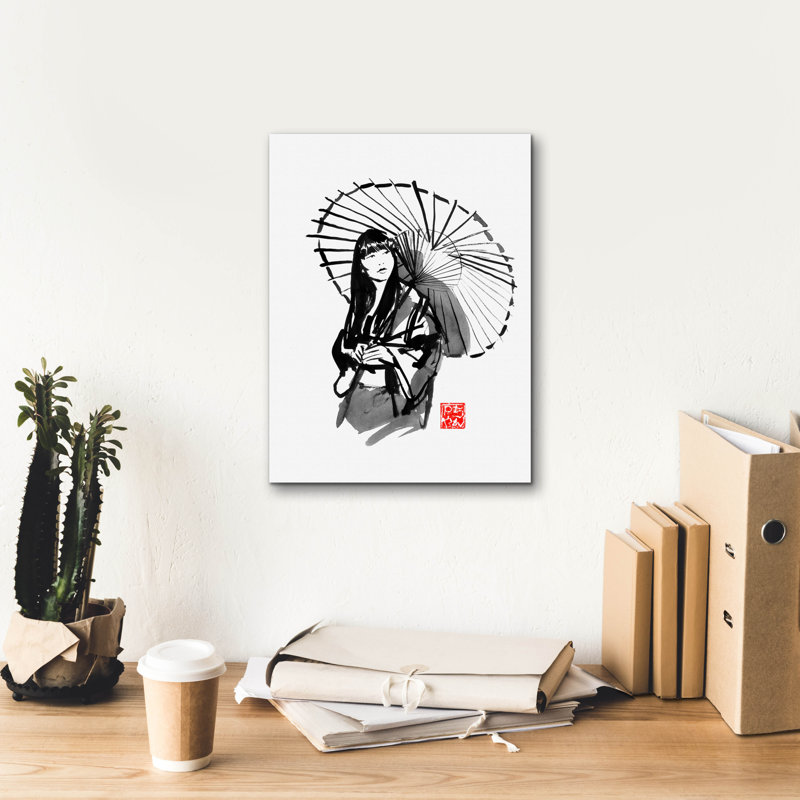 'Geisha Under Umbrella' by Pechane, Canvas Wall Art, 16" H x 12" W x 0.75" D