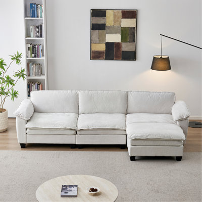 Living Room Furniture Sofa Luxury Couch With Ottoman Soft Chenille Upholstered L Shape Sofa Beige