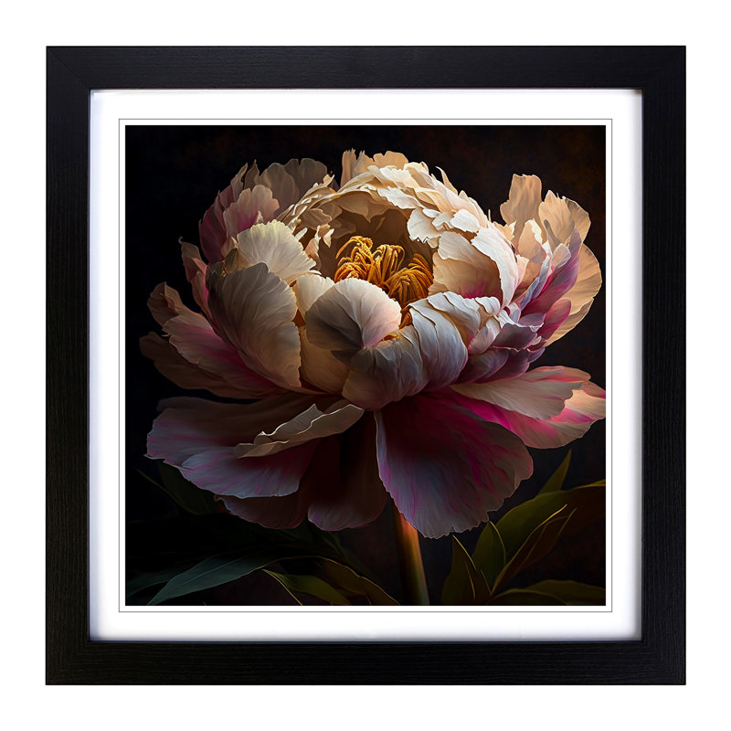 Peony Flower Expressionism - Single Picture Frame Print on Wood, Walnut