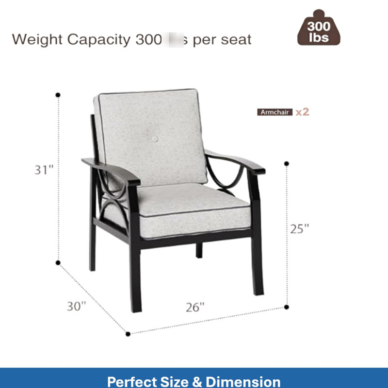 Ensemble de 4 meubles de patio en métal, 5 chaises de conversation résistantes aux intempéries avec coussins gris de 10 cm d'épaisseur, structure noire, table basse pour véranda, confortable et élégante.