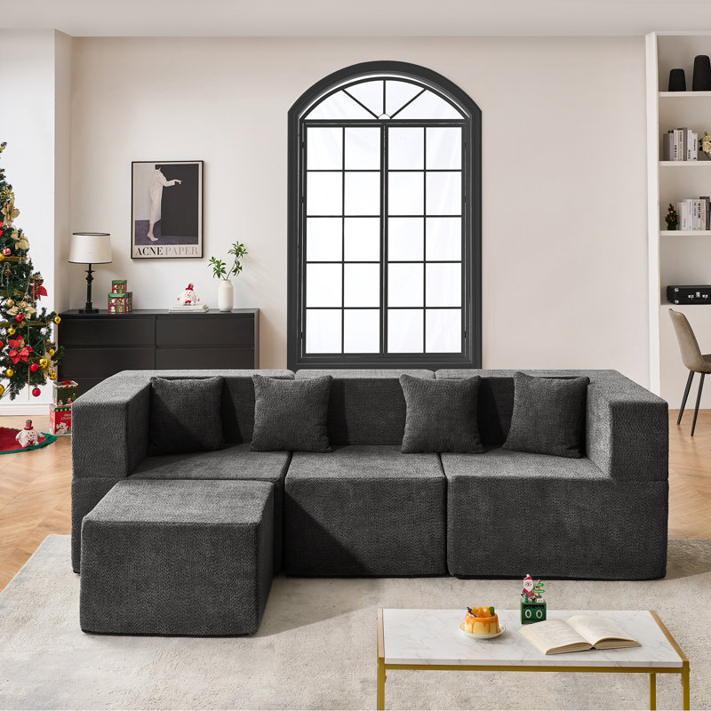 Canapé modulaire modulaire sans os avec 1 repose-pieds, canapé rembourré minimaliste moderne, canapé confortable en forme de U pour le salon, canapé d'angle à siège profond, aucun assemblage requis
