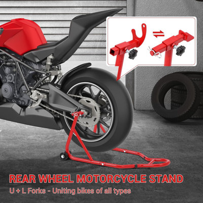 Capacité de support de 850 lb, support de levage combiné avant et arrière, support universel pour cric de roue compatible avec la plupart des marques populaires, rouge