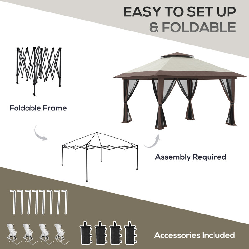 Outsunny 13' x 13' Pop Up Gazebo with Netting