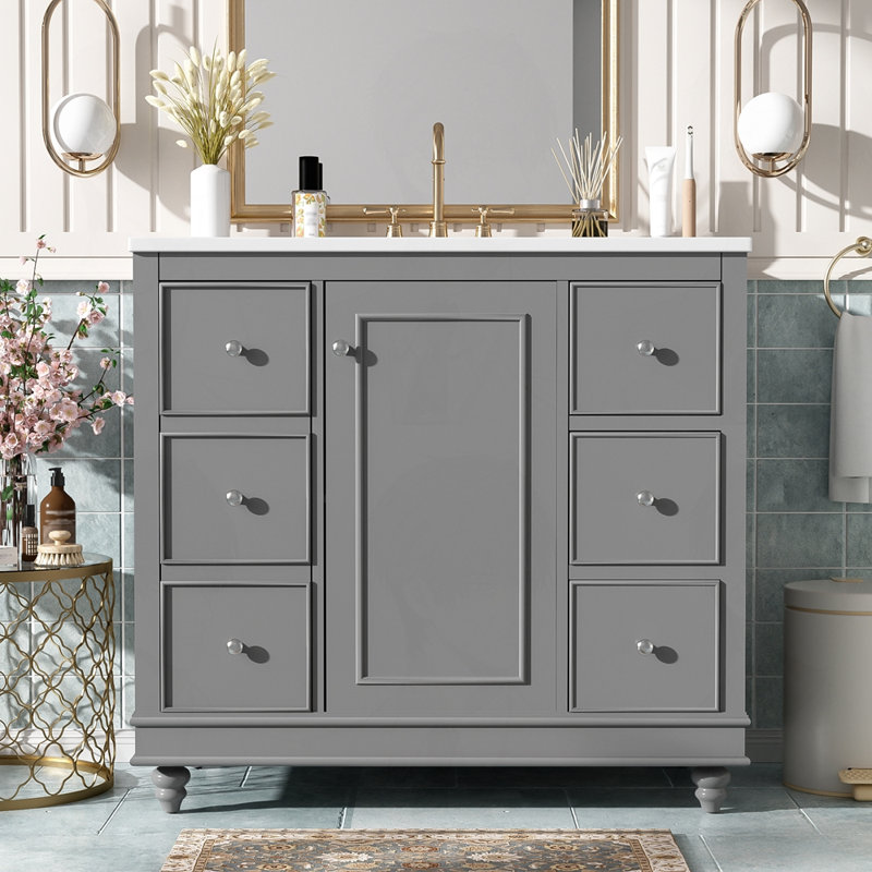 Ensemble de meuble-lavabo moderne avec lavabo en céramique, Gris