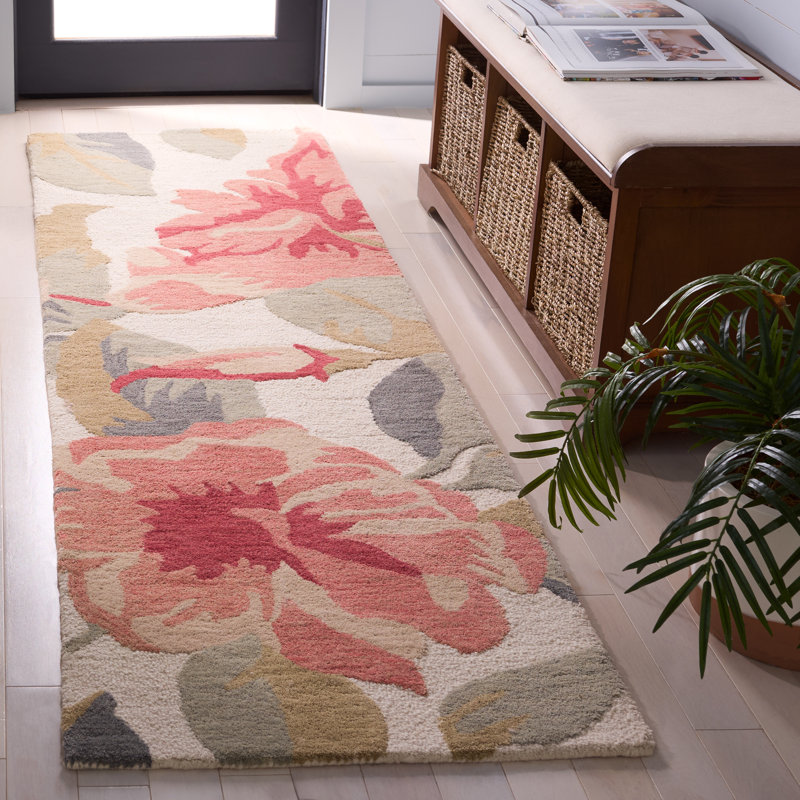 Laine touffetée à la main Jardin; Tapis d'intérieur floral en coton, Tapis de couloir 2 pi 3 po x 8 pi