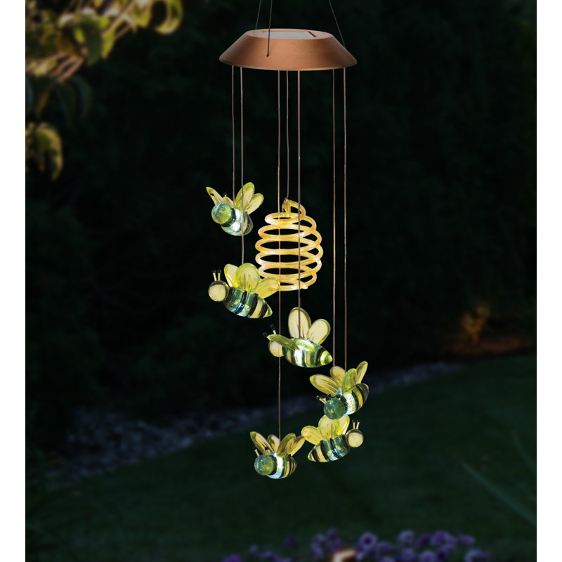 28 "Metal and Acrylic Solar Powered Garden Mobile with Integrated Solar Panel and Weather Resistant Finish, Bee