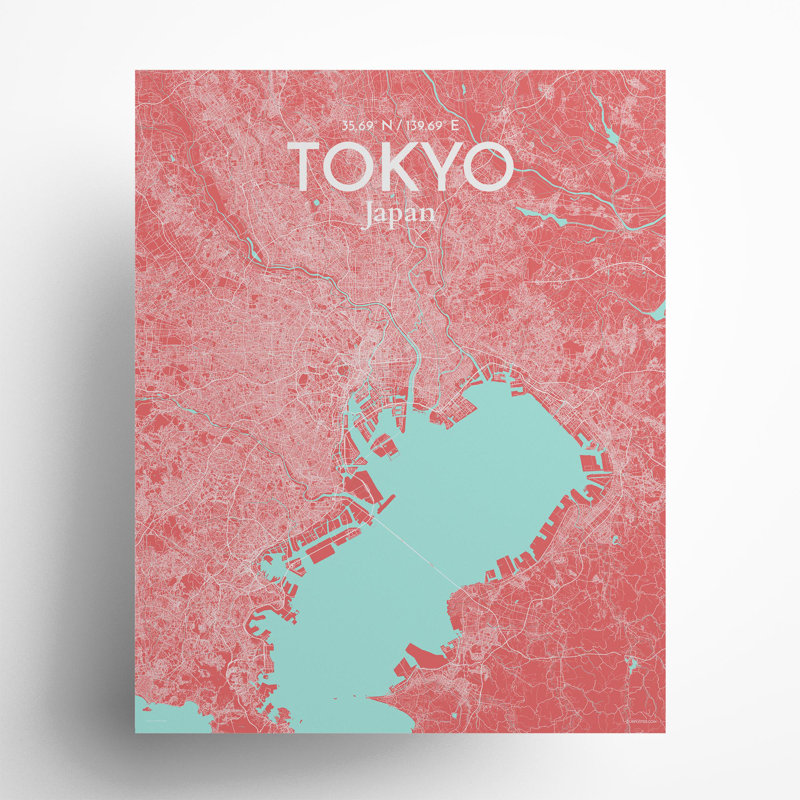 Tokyo City Map In Maritime - No Frame Print, 20cm H x 16cm W x 0.05cm D