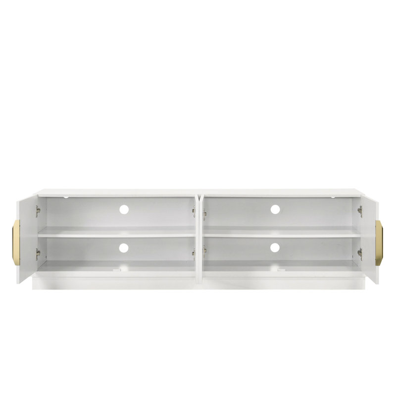 White 4-Door Tv Cabinet With Adjustable Shelf And Cable Management Feature 70"W 4 Doors, Shelf, Eye-Catching Cabinetry