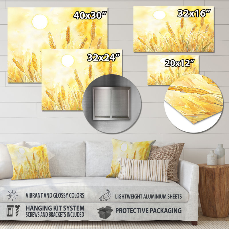 Golden Field Of Dreams I - Prairies, impression murale sur métal, H 28 po x l 60 po