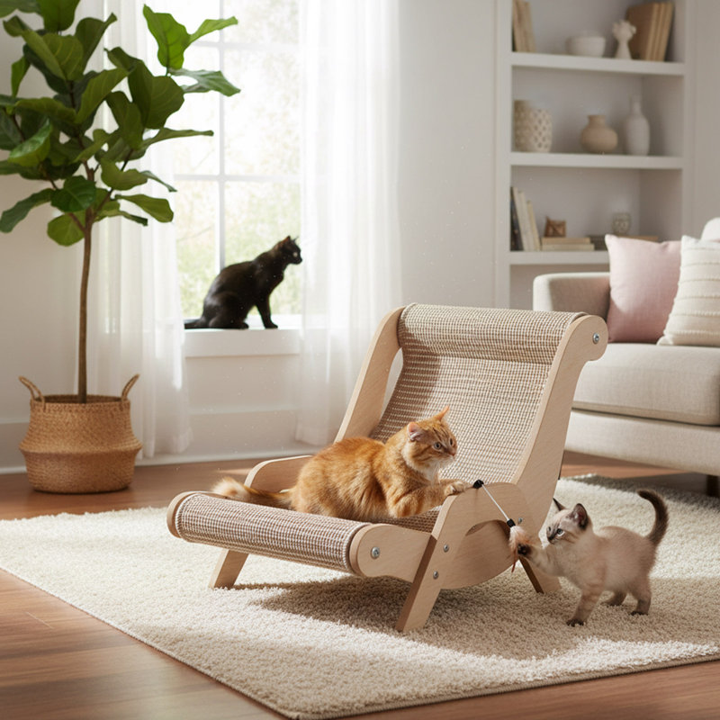 2-in-1 Cat Scratcher Lounge Chair Pet Bed