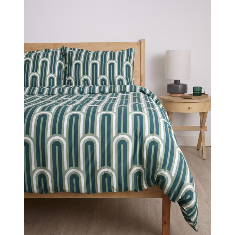 Sweet Dreams Brown Brushed Cotton King Duvet Cover Set, Green Geometric, King Duvet Cover + 2 Shams