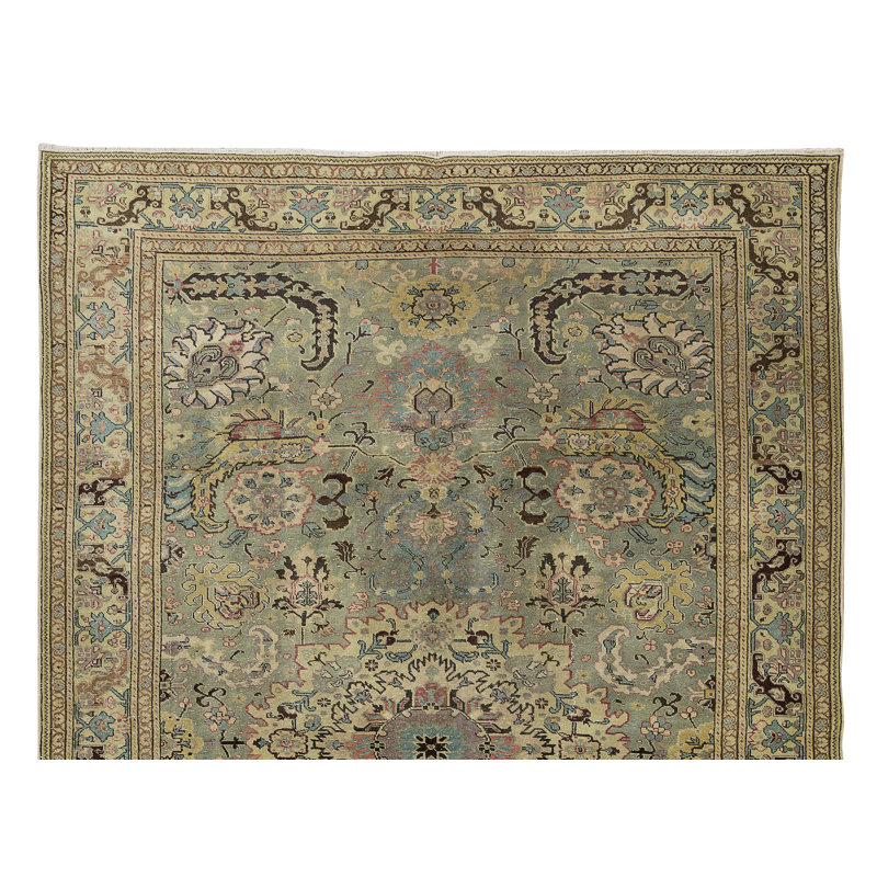 Tapis turc Kayseri fabriqué à la main de style médaillon dans des tons de vert, 100% laine